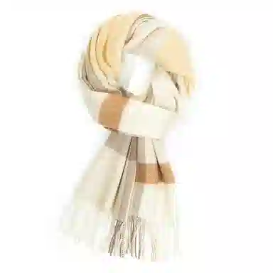 一米画纱 柔软触感经典格纹加厚保暖舒适格子条纹撞色流苏 山羊绒 绒线围巾 男女同款情侣款