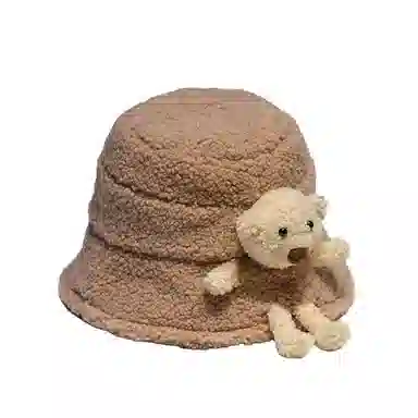 艾佳微 【可爱嵌嵌熊】韩版百搭毛绒学生保暖滑雪出行 羊羔毛 渔夫帽 男女同款情侣款