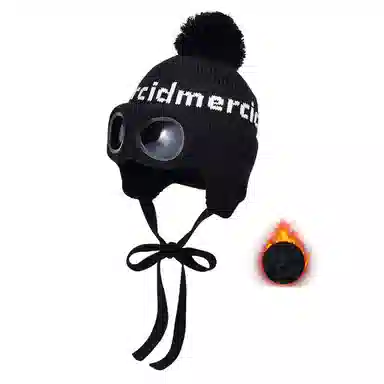 艾佳微 户外防寒保暖护耳 套头帽带眼镜毛球 腈纶 绒线帽 男女同款情侣款