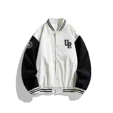 物质公式  美式复古高街拼接撞色学院风设计感字母印花街头嘻哈防风飞行员教练夹克外套舒适宽松百搭休闲情侣潮流短款谷仓棒球服 男女同款