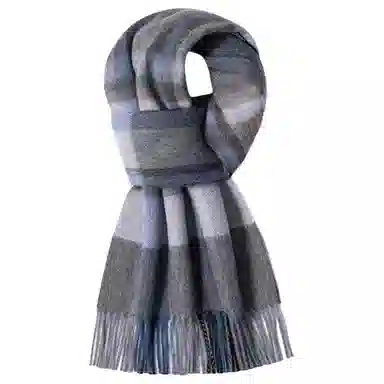 一米画纱 柔软触感经典格纹加厚保暖舒适格子条纹撞色流苏 山羊绒 绒线围巾 男女同款情侣款