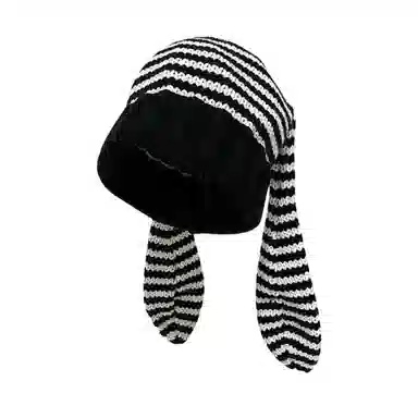 北极绒 可爱耳朵针织条纹套头潮流时尚保暖护耳 聚酯纤维 绒线帽 男女同款情侣款