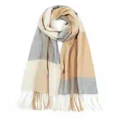 一米画纱 柔软触感经典格纹加厚保暖舒适格子条纹撞色流苏 山羊绒 绒线围巾 男女同款情侣款