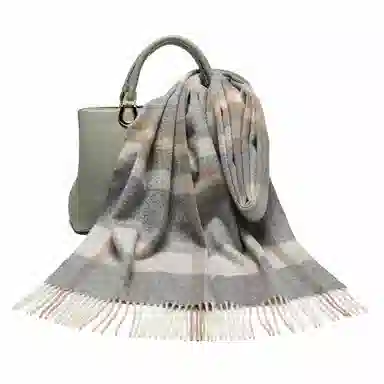 一米画纱 柔软触感经典格纹加厚保暖舒适格子条纹撞色流苏 山羊绒 绒线围巾 男女同款情侣款