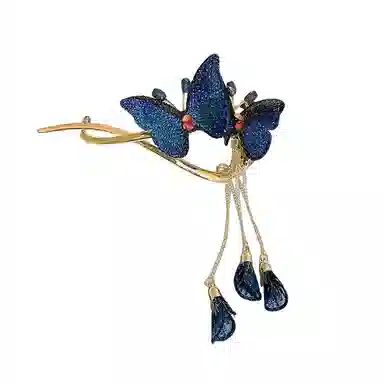 蒙妮 超仙刺绣双生蝶流苏扭扭 合金 发夹 女款