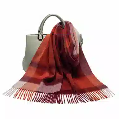 一米画纱 柔软触感经典格纹加厚保暖舒适格子条纹撞色流苏 山羊绒 绒线围巾 男女同款情侣款