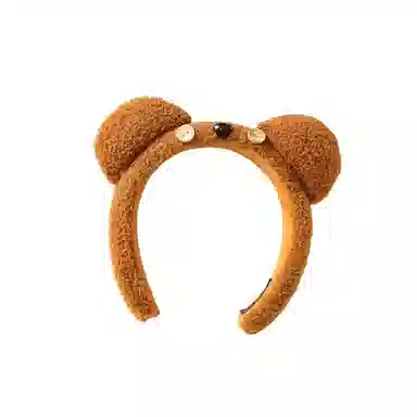 贯古今 卡通可爱小熊棕色新款秋冬毛绒洗脸高颅顶头饰防滑 布艺 发箍 女款