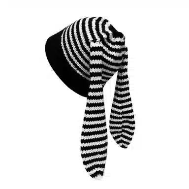 北极绒 可爱耳朵针织条纹套头潮流时尚保暖护耳 聚酯纤维 绒线帽 男女同款情侣款