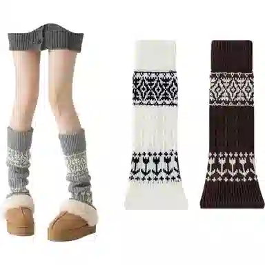 妮轻 羊毛加厚保暖菱形个性中筒袜 女款