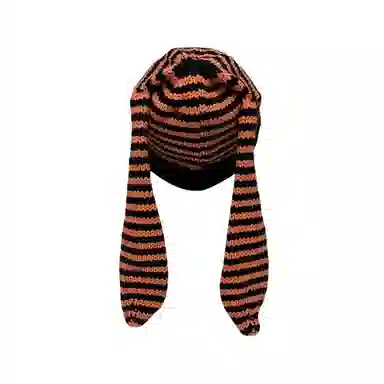 北极绒 可爱耳朵针织条纹套头潮流时尚保暖护耳 聚酯纤维 绒线帽 男女同款情侣款