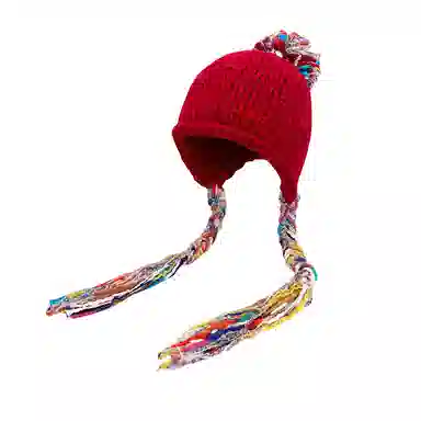 北极绒 彩色流苏民族风甜美护耳时尚保暖针织帽 聚酯纤维 绒线帽 男女同款情侣款