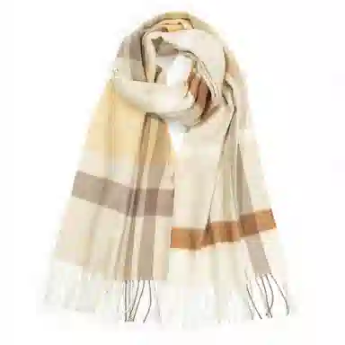 一米画纱 柔软触感经典格纹加厚保暖舒适格子条纹撞色流苏 山羊绒 绒线围巾 男女同款情侣款