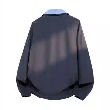 蓝精灵 美式高街潮牌简约基础款纯色条纹假两件双层翻领高级感慵懒风松弛感个性潮流百搭青春帅气时尚舒适日常通勤休闲夹克外套 男女同款