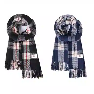 浪莎 格纹双面仿羊绒披肩高级感保暖流苏围脖 聚酯纤维 绒线围巾 男女同款情侣款