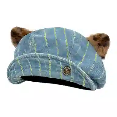 木林森 日系复古条纹豹纹耳朵八角帽百搭显脸小画家帽云朵帽潮 棉 贝雷帽 男女同款情侣款