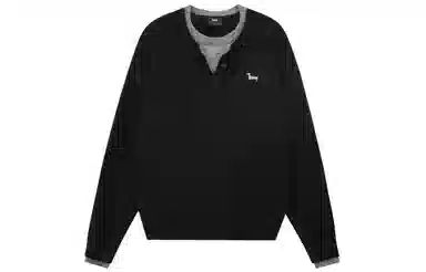 PCLP Two-in-One Henley Collar Embroidered Dog Knit Sweater