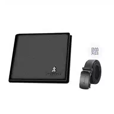 稻草人 简约设计商务腰带钱夹百搭皮带套装 牛皮 钱包 常规 男款 黑色