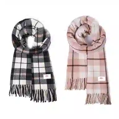 浪莎 小清新学院风高颜值粗线条格子秋冬季防寒护脖保暖加厚柔软撞色围脖 心动礼盒装 聚酯纤维 绒线围巾 男女同款情侣款