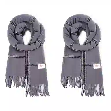 浪莎 秋冬经典百搭黑灰格子仿羊绒高级感围脖披肩 心动礼盒装 聚酯纤维 绒线围巾 男女同款情侣款