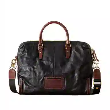 后步 不撞款设计复古百搭休闲商务日常通勤 头层牛皮 公文包 男款 黑色