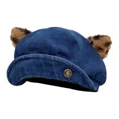 木林森 日系复古条纹豹纹耳朵八角帽百搭显脸小画家帽云朵帽潮 棉 贝雷帽 男女同款情侣款