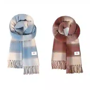 浪莎 小清新学院风格纹氛围感百搭保暖 礼盒装 聚酯纤维 绒线围巾 男女同款情侣款