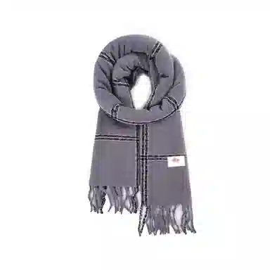 浪莎 秋冬经典百搭黑灰格子仿羊绒高级感围脖披肩 心动礼盒装 聚酯纤维 绒线围巾 男女同款情侣款