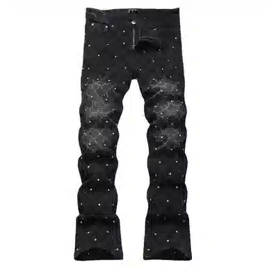 寻星记 美式高端铆钉满天星时尚直筒高街青少年轻奢百搭休闲长裤牛仔裤 男女同款