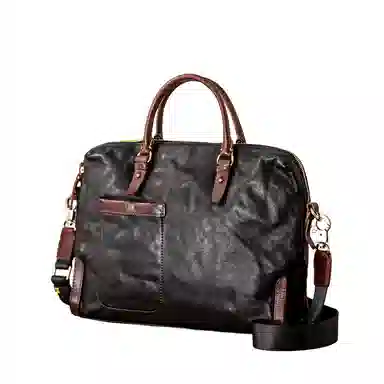 后步 不撞款设计复古百搭休闲商务日常通勤 头层牛皮 公文包 男款 黑色