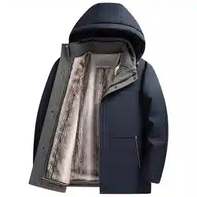 鸭鸭 商务休闲爸爸装可脱卸加绒内里鹅绒冬季保暖防风连帽羽绒服 男款