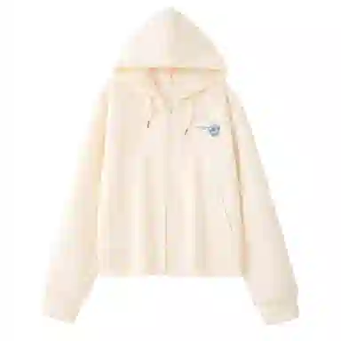 棉致 毛绒花简约休闲学院风舒适通勤百搭柔软短款宽松落肩挺括抗皱拉链开衫贴袋连帽卫衣 女款