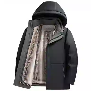 鸭鸭 商务休闲爸爸装可脱卸加绒内里鹅绒冬季保暖防风连帽羽绒服 男款