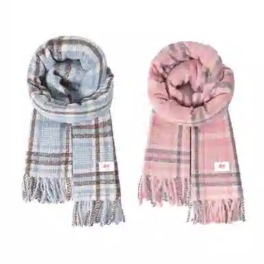 浪莎 超显白学院风格纹双面仿羊绒披肩秋冬季学生保暖流苏围脖 礼盒装 聚酯纤维 绒线围巾 男女同款情侣款