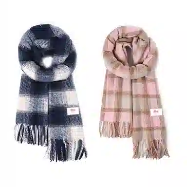 浪莎 韩系复古格纹氛围感学生保暖百搭 心动礼盒装 聚酯纤维 绒线围巾 男女同款情侣款