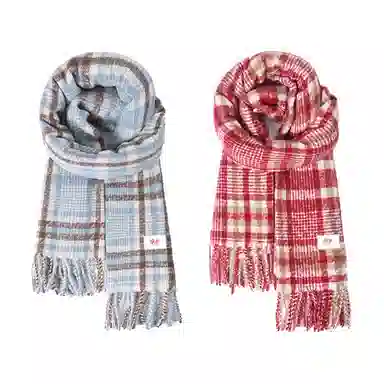 浪莎 超显白学院风格纹双面仿羊绒披肩秋冬季学生保暖流苏围脖 礼盒装 聚酯纤维 绒线围巾 男女同款情侣款