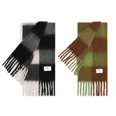 浪莎 柔软温柔大格保暖 聚酯纤维 绒线围巾 男女同款情侣款