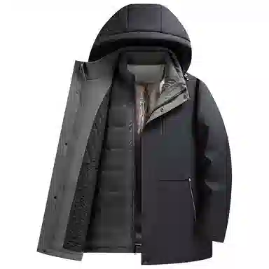 鸭鸭 商务休闲爸爸装可脱卸加绒内里鹅绒冬季保暖防风连帽羽绒服 男款