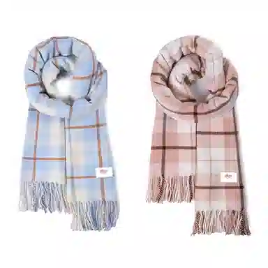 浪莎 小清新学院风高颜值粗线条格子秋冬季防寒护脖保暖加厚柔软撞色围脖 心动礼盒装 聚酯纤维 绒线围巾 男女同款情侣款