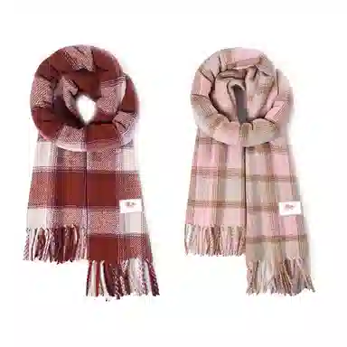 浪莎 韩系复古格纹氛围感学生保暖百搭 心动礼盒装 聚酯纤维 绒线围巾 男女同款情侣款