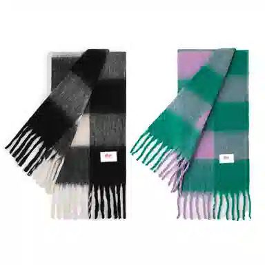 浪莎 柔软温柔大格保暖 聚酯纤维 绒线围巾 男女同款情侣款