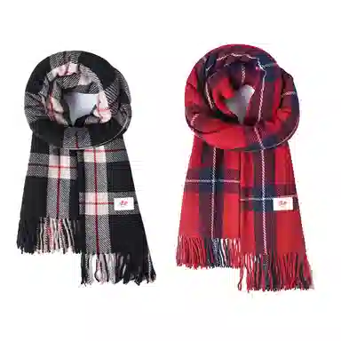 浪莎 格纹双面仿羊绒披肩高级感保暖流苏围脖 聚酯纤维 绒线围巾 男女同款情侣款