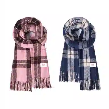 浪莎 格纹双面仿羊绒披肩高级感保暖流苏围脖 聚酯纤维 绒线围巾 男女同款情侣款