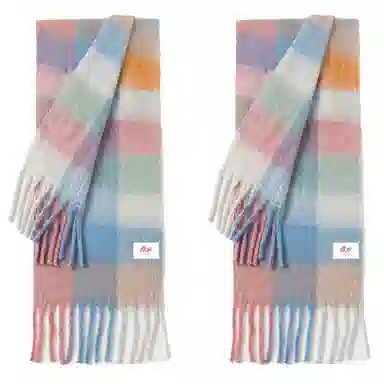 浪莎 软糯粉白 显白出片有氛围 加厚马海毛格子 礼盒装 聚酯纤维 绒线围巾 男女同款情侣款