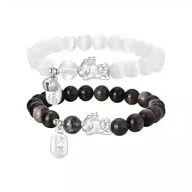 【999足银】 恋朵 八方来财 招财貔貅纳福吞金兽 转运上岸 黑曜石 手串 男女同款情侣款