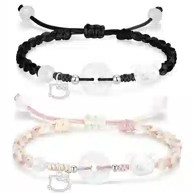 【999纯银|萌趣小猫】 京华录 灵动招财猫卡通招桃花小众高级感好运手饰约会惊喜甜蜜饰爱平安扣转运可调节 琉璃 玉石手绳 男女同款情侣款