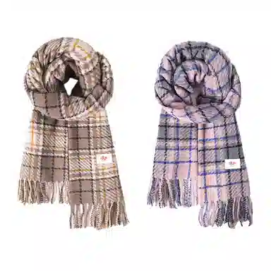 浪莎 软糯圈圈纱格子围脖文艺风韩版时尚百搭撞色保暖 聚酯纤维 绒线围巾 男女同款情侣款