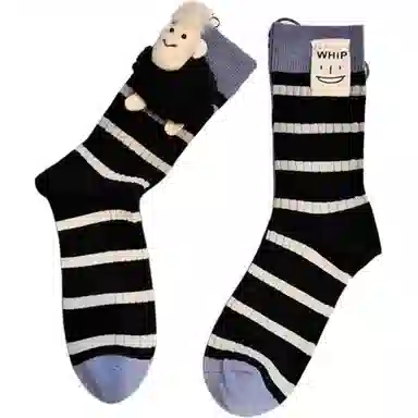 十三日季 饰品条纹中筒袜 男女同款