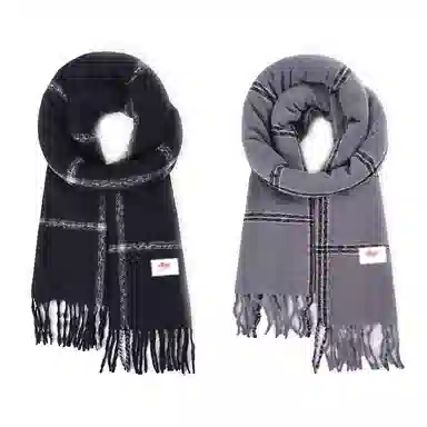 浪莎 秋冬经典百搭黑灰格子仿羊绒高级感围脖披肩 心动礼盒装 聚酯纤维 绒线围巾 男女同款情侣款