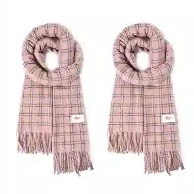 浪莎 小清新韩版高级感格纹流苏简约围脖秋冬季时尚仿羊绒保暖 心动礼盒装 聚酯纤维 绒线围巾 男女同款情侣款