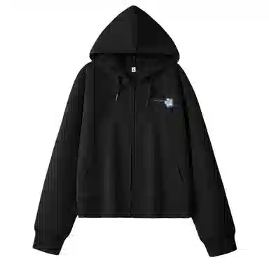 棉致 毛绒花简约休闲学院风舒适通勤百搭柔软短款宽松落肩挺括抗皱拉链开衫贴袋连帽卫衣 女款